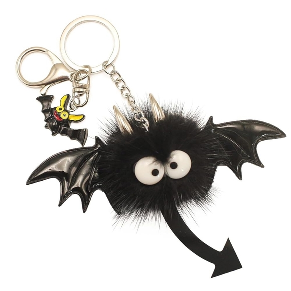 Accessories - Cute Black Bat Keychain with Fluffy Pom
